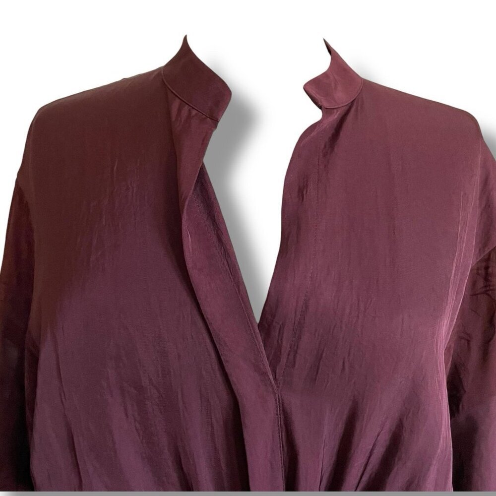 Vince Womens Midi Dress Sz Small Merlot Red Silk Jacquard Minimalist Blouson - Picture 6 of 12